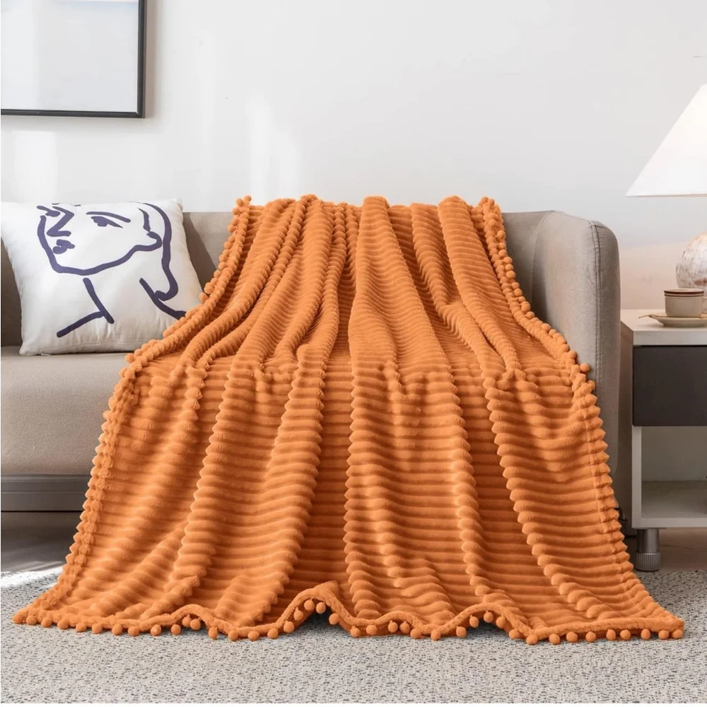 Throw Blanket Soft Fluffy Fall Orange Color 51”x63”